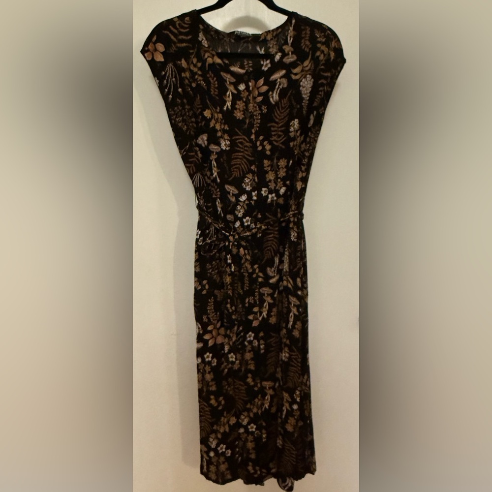 Disturbia Black Midi Dress with Gold Flora Print